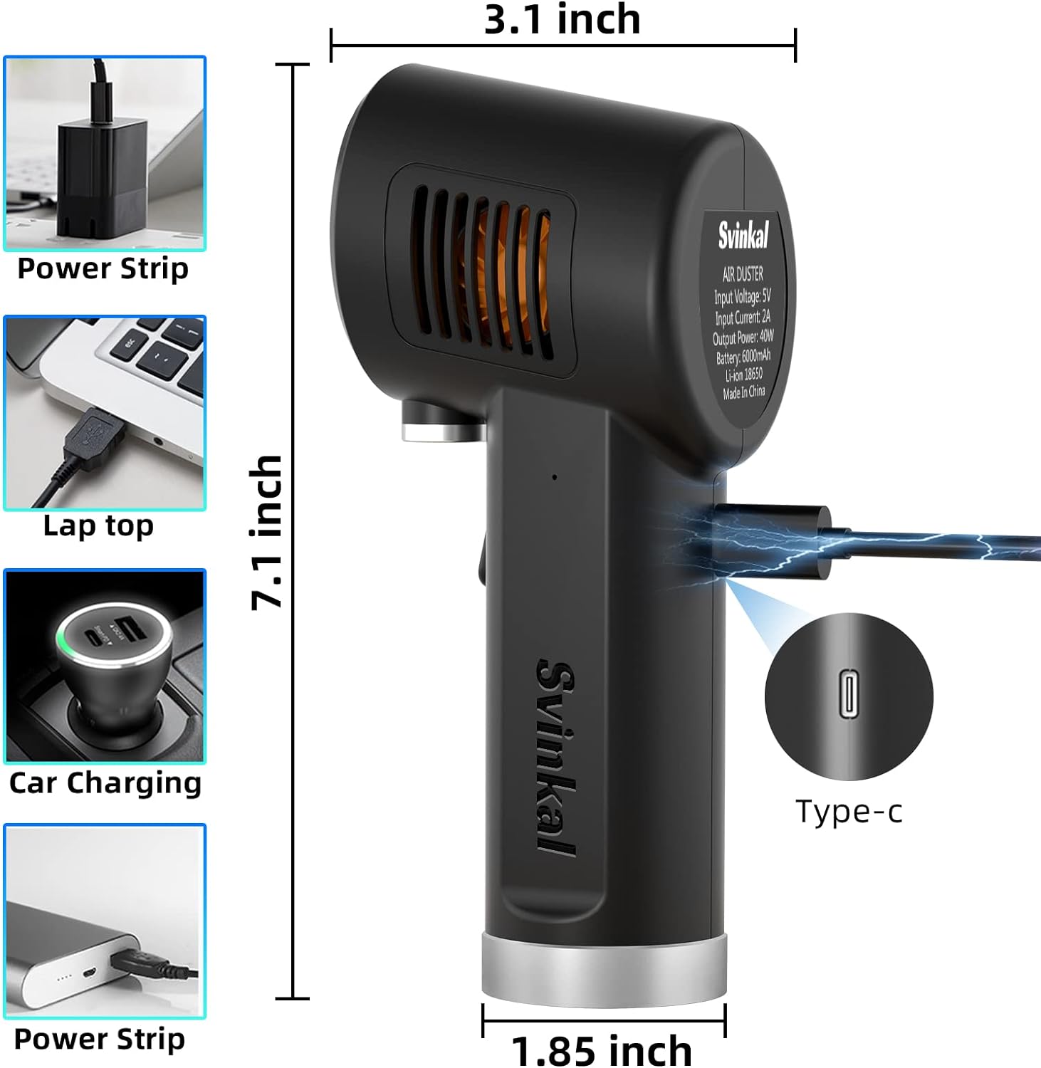 Compressed Air Duster, Brushless Motor Electric Air Duster, 6200mAh Rechargeable Battery. 