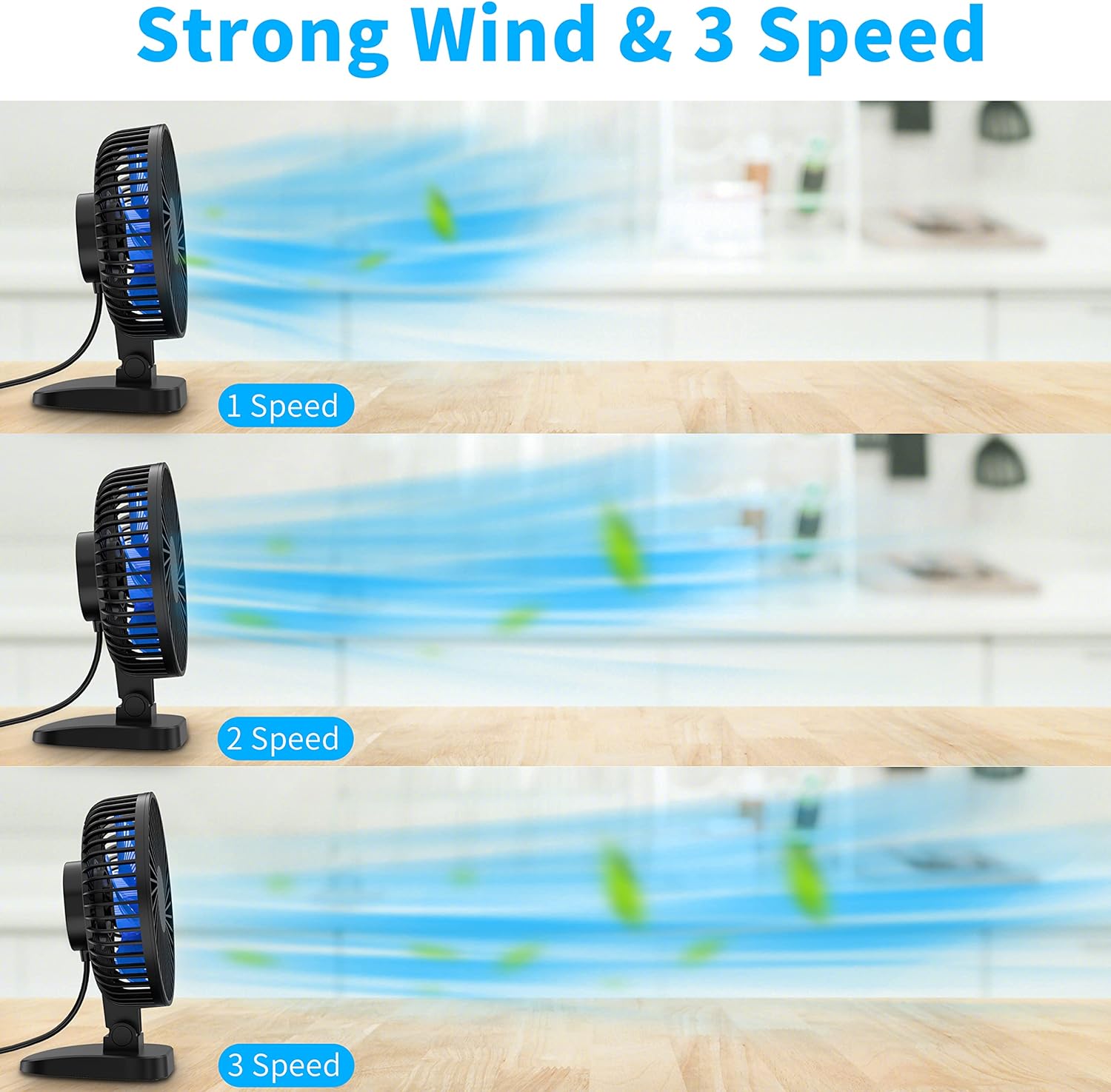 USB fan, small desktop fan, 4-inch (approximately 10.2 cm) silent desktop fan, USB plug, 3-speed, personal fan suitable for office, home, bedroom, study, strong airflow, 40 ° tilt, 4-foot (approximately 1.2 meters) power cord