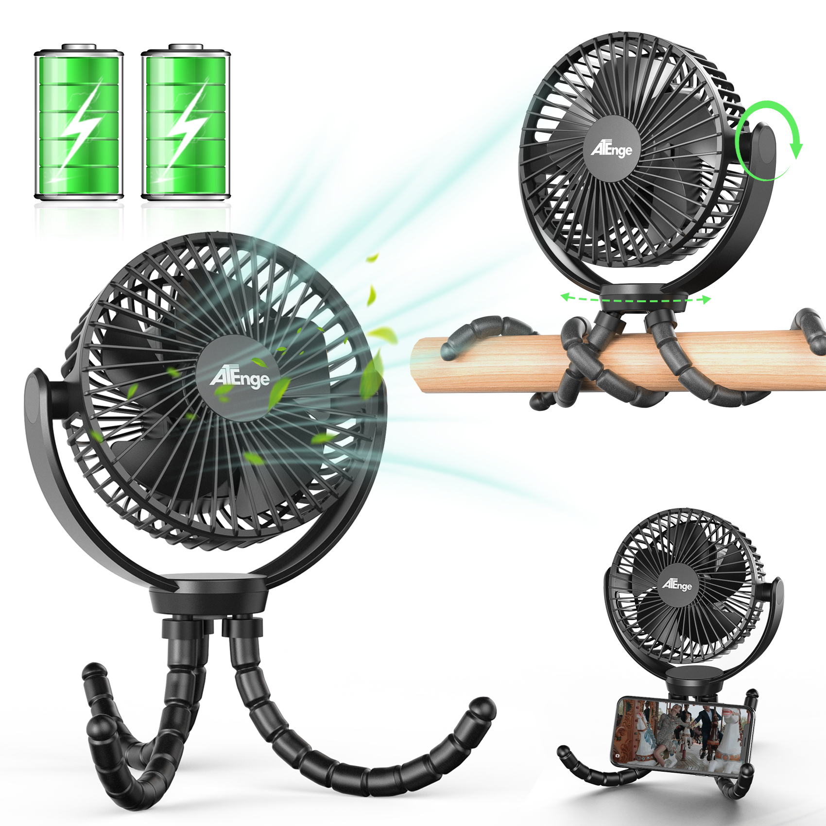  Mini Clip on Fan, 5000mAh USB Charging Portable Fans,7 Inch Quiet Desk Fan, 3 Speeds Strong Airflow, 360°rotation, Suitable for home, office, dormitory, stroller,etc. （Black）