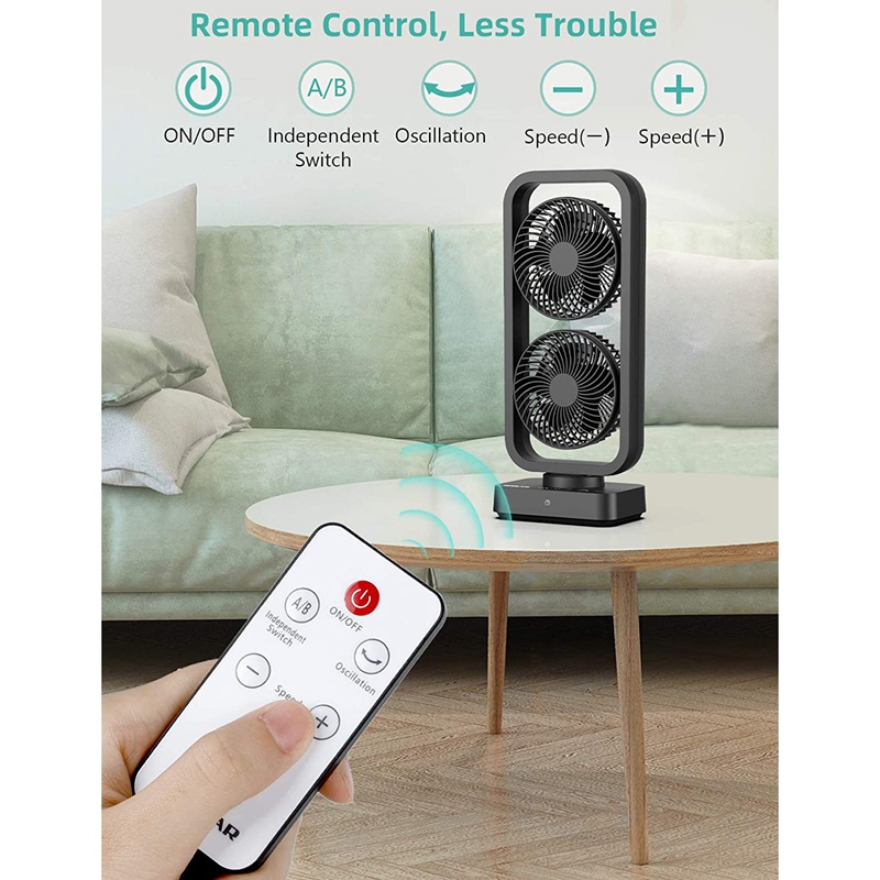 Small tower fan swing table fan with 110 ° automatic head shaking, up and down 350 ° adjustment, 3-speed, portable USB desktop fan suitable for bedrooms, offices, home desks, strong airflow