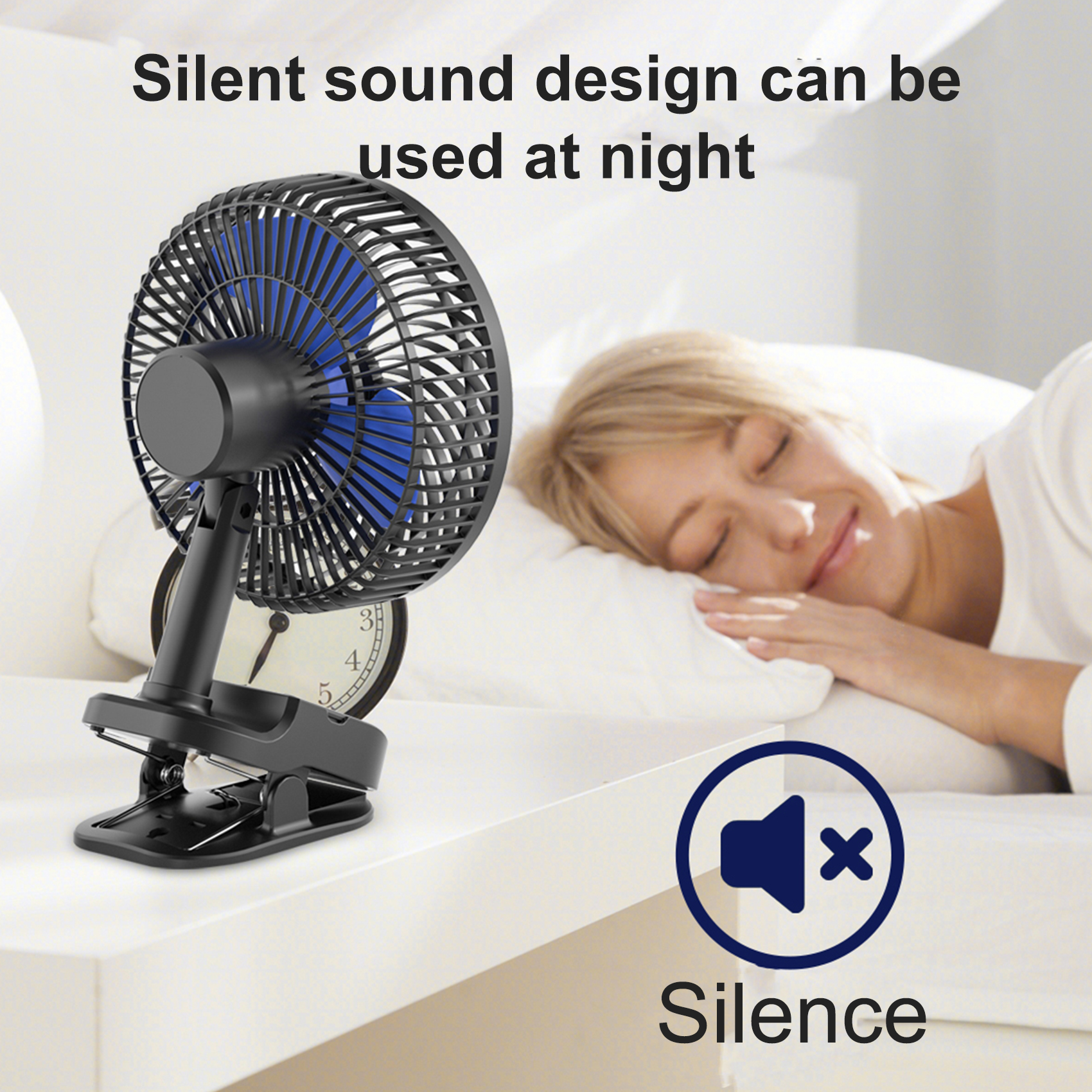 4-in-1 USB fan, 8-inch (approximately 20.3 cm) clip on fan, 1000 mAh rechargeable desktop fan, 5-speed battery powered fan, 45 °/90 ° automatic rotation, 3 settings, with clip and hook, suitable for home, office, bedroom, and bedroom 