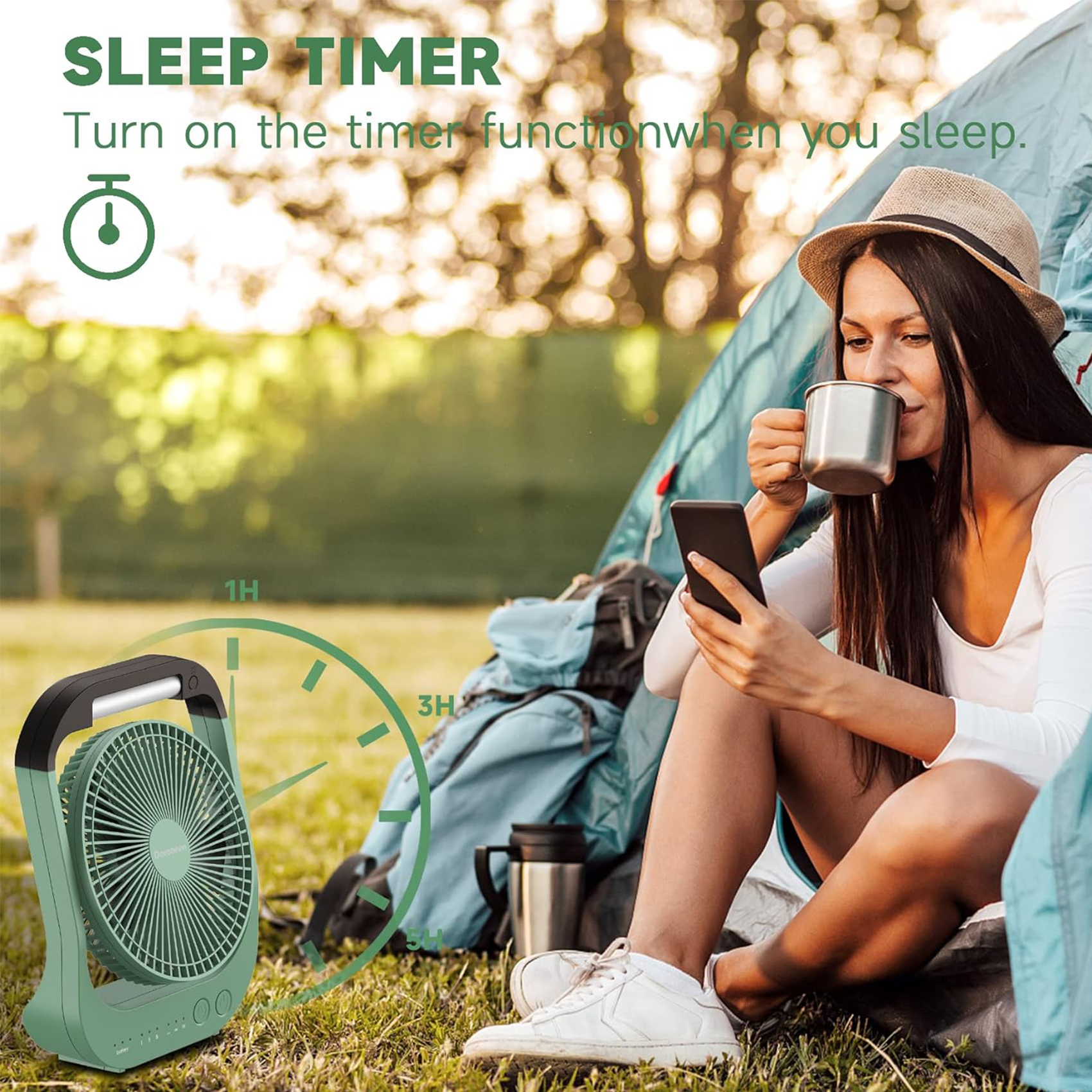 Rechargeable fan, battery powered fan, portable personal fan, battery powered desktop fan, with LED light fan, 8-inch (approximately 20.3 cm) USB fan with timer, mute fan suitable for bedrooms, homes, camping, and outdoor use