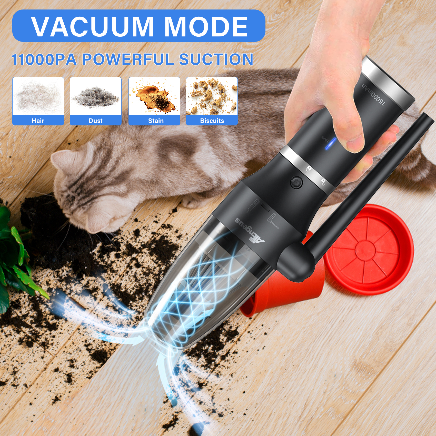 Compressed air dust collector and vacuum cleaner, 60000 RPM cordless air dust collector, 3-in-1 air blower, detachable battery, replacement air tank, keyboard cleaner, personal computer vacuum cleaner 