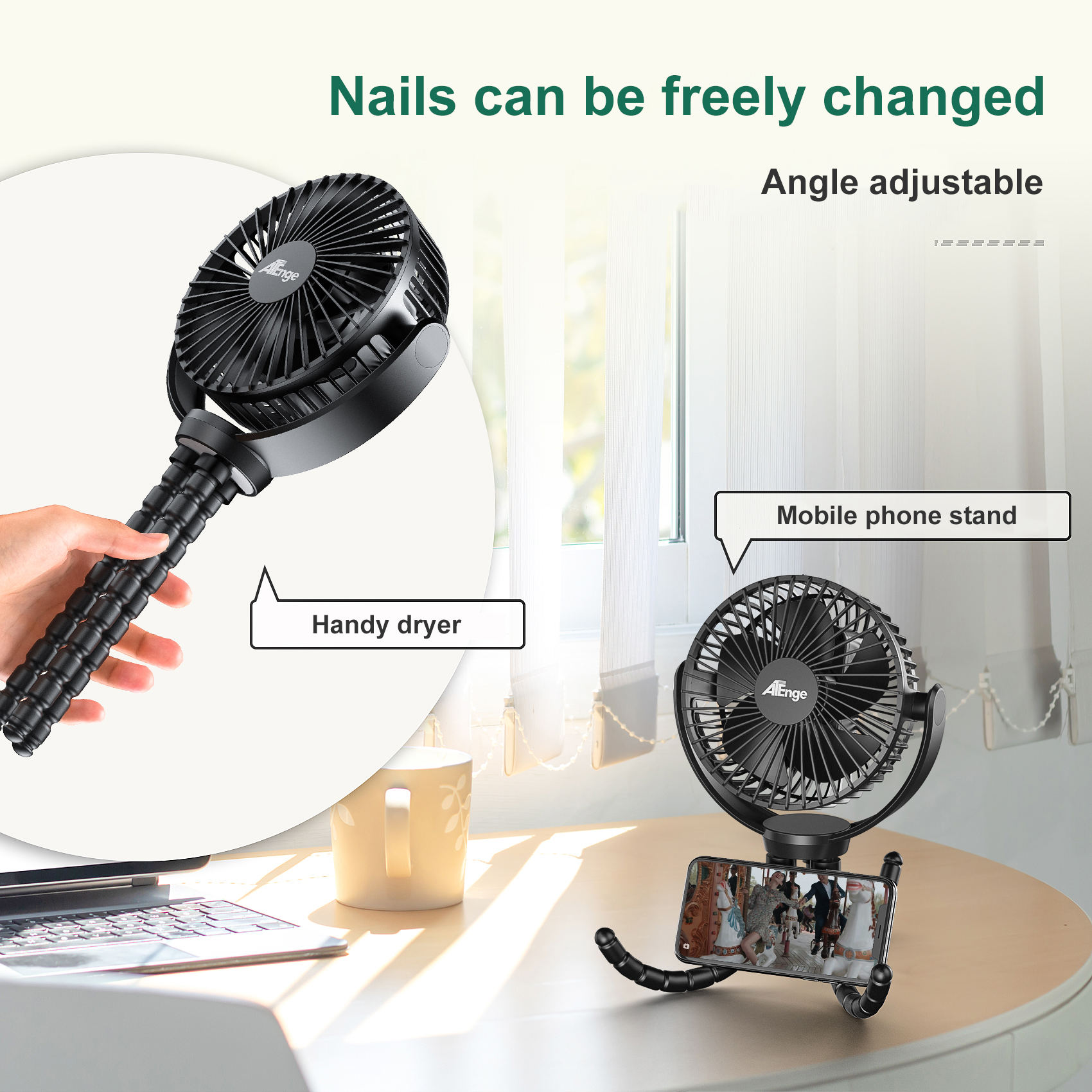 Mini Clip on Fan, 5000mAh USB Charging Portable Fans,7 Inch Quiet Desk Fan, 3 Speeds Strong Airflow, 360°rotation, Suitable for home, office, dormitory, stroller,etc. （Black）