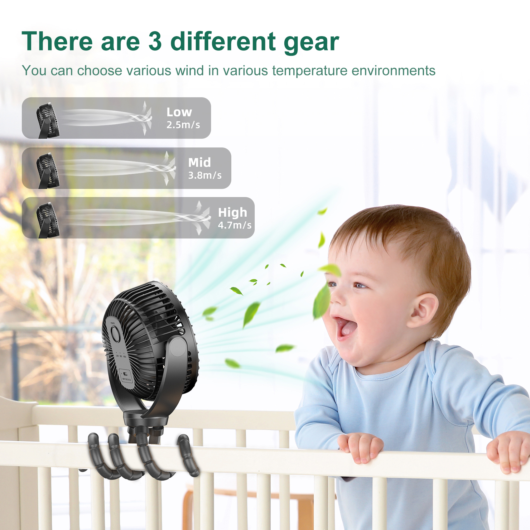 Mini Clip on Fan, 5000mAh USB Charging Portable Fans,7 Inch Quiet Desk Fan, 3 Speeds Strong Airflow, 360°rotation, Suitable for home, office, dormitory, stroller,etc. （Black）