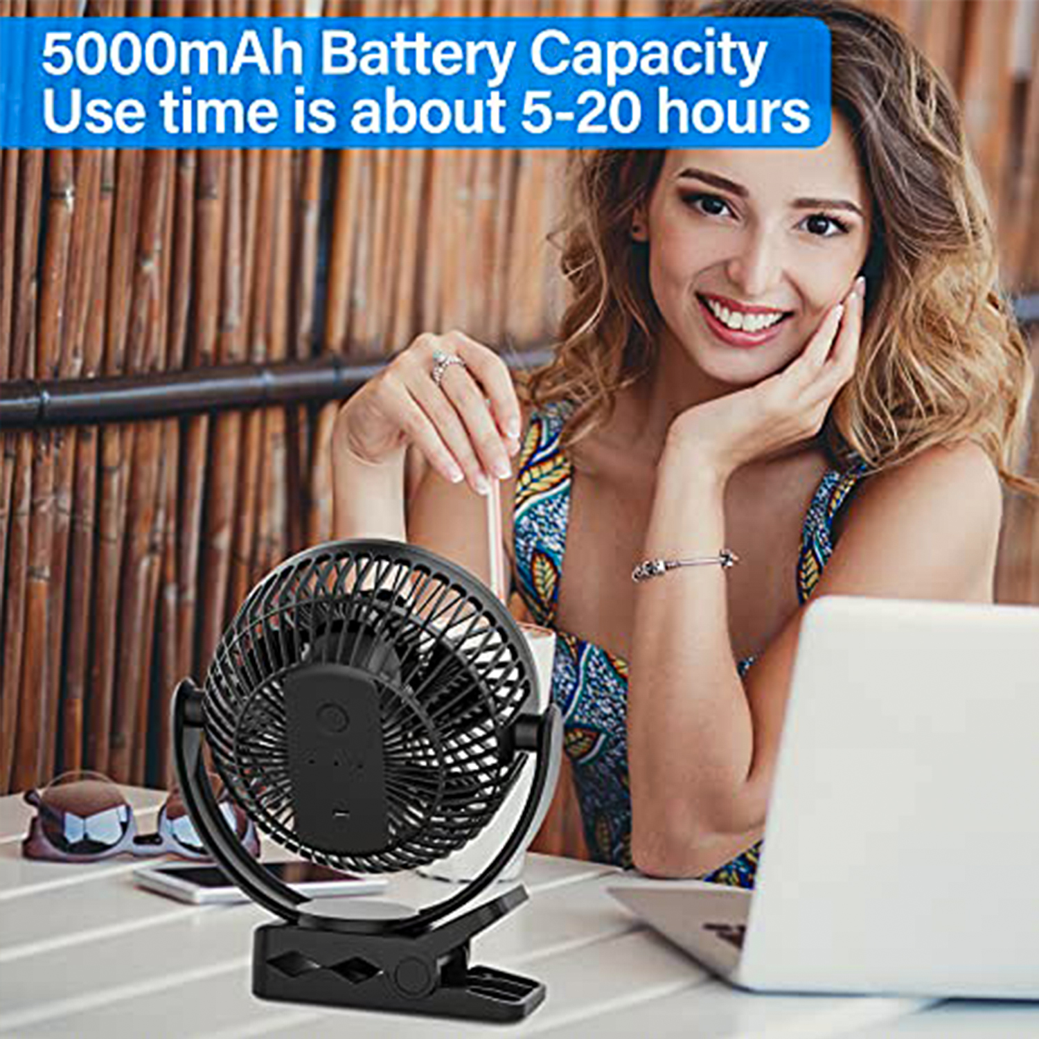 USB Portable Fan, 5000mAh Charging Portable Battery Clip on Fans, 6Inch Quiet USB Personal Desk Fan, 3 Speeds, 720° angle adjustment, Small Stroller Fan for home office dormitory