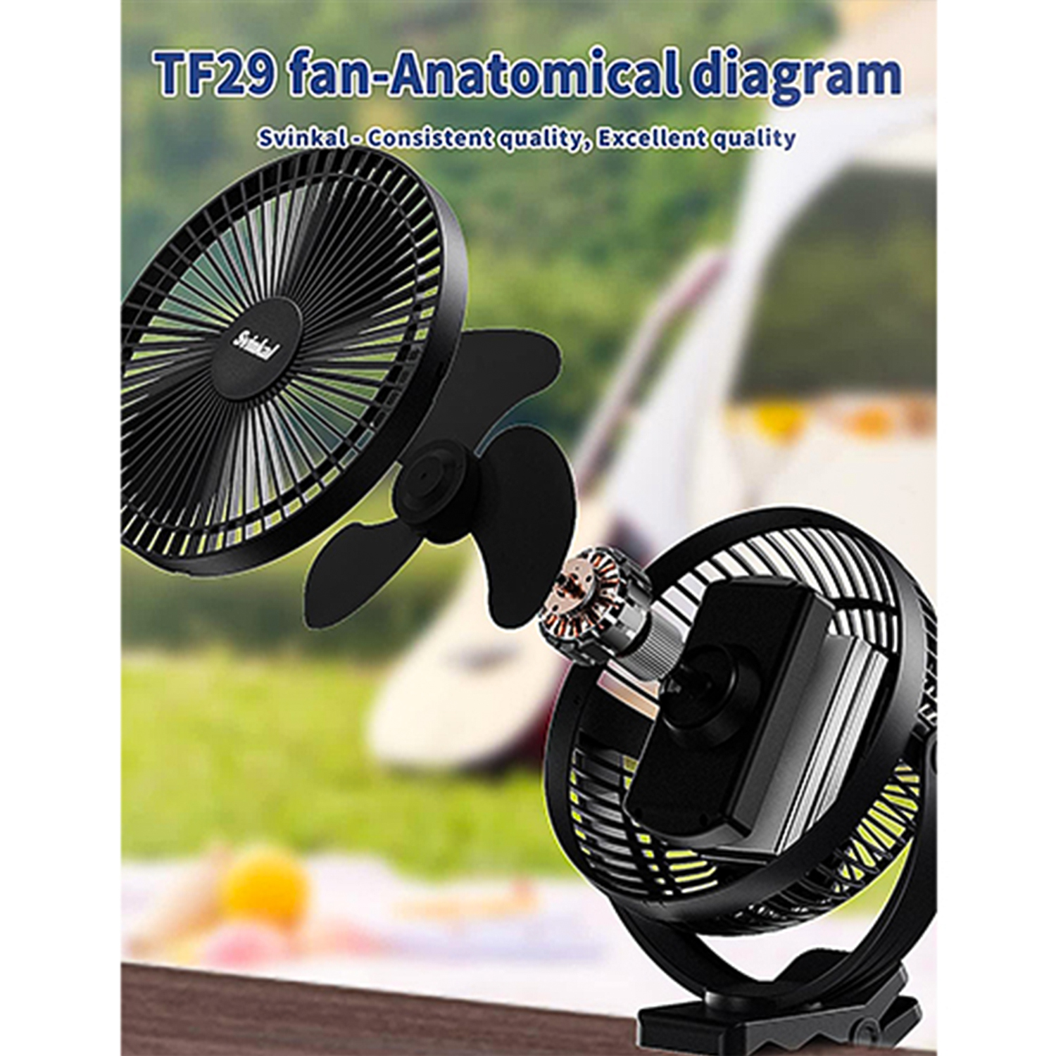 Svinkal Portable Clip no Fan, 10000mAh Battery Powered Fan, Camping Desk Fan with Type C Charging Ports, Supports 720° Adjustment, 4 speed, 8inch USB Personal Fan for Travel, Office, Bedroom. 