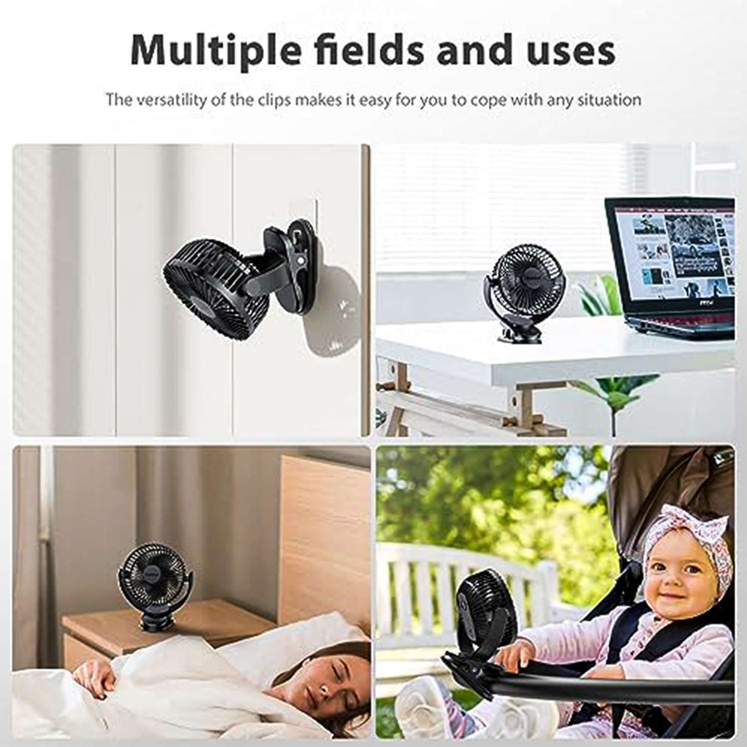 Svinkal Clip on Fan, 5000mAh USB Charging Portable Battery Fans, 6Inch Quiet USB Personal Desk Fan, 3 Speeds, 720° angle adjustment, Small Stroller Fan for home office dormitory.