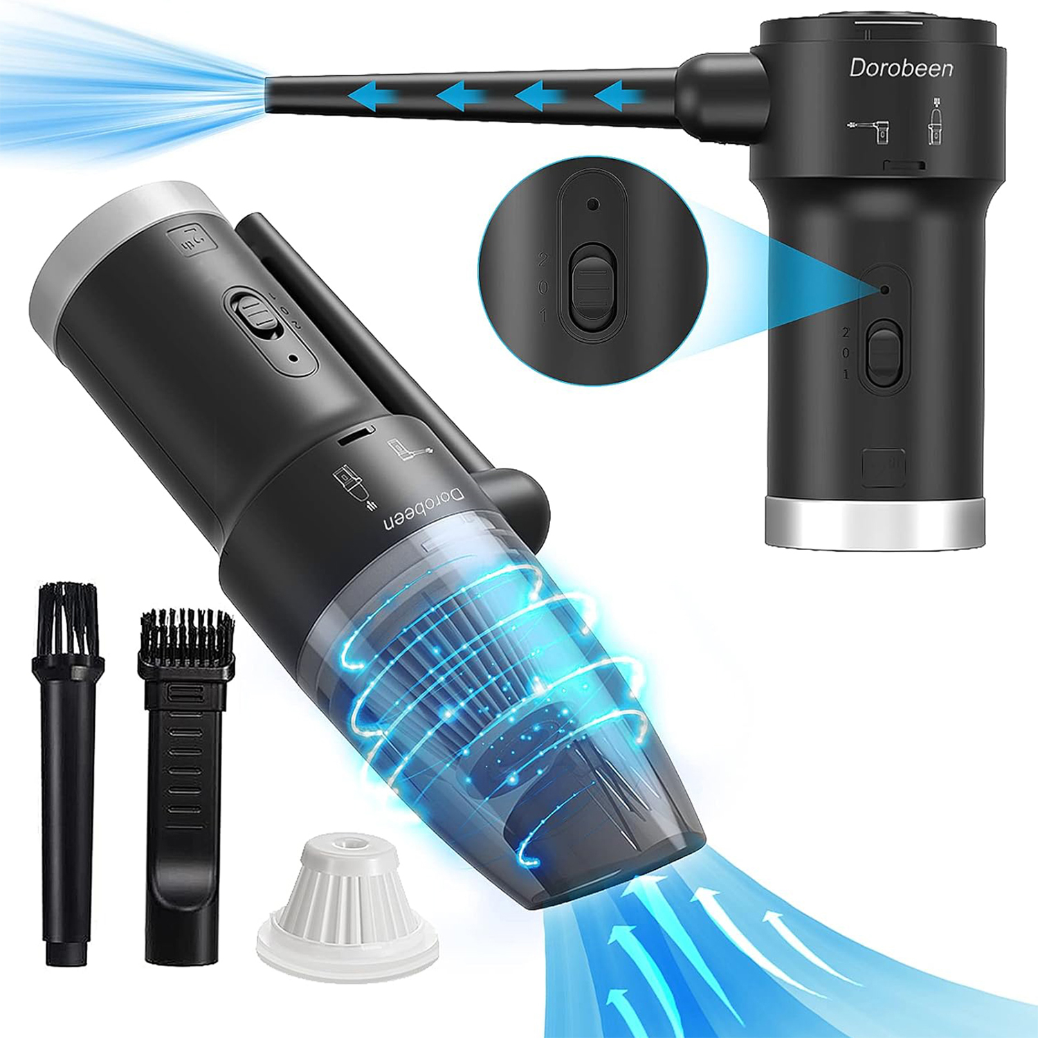 Cordless air dust collector, blower and vacuum 2-in-1, compressed air dust collector, portable handheld electronic air dust collector, power 77000 RPM motor, 1000 PA suction, suitable for keyboards, cars, computers, and toys.